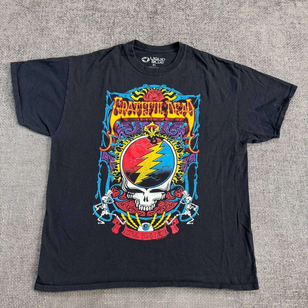 Liquid Blue Grateful Dead T-Shirt Mens XL Black Steal Your Face Graphic Tee